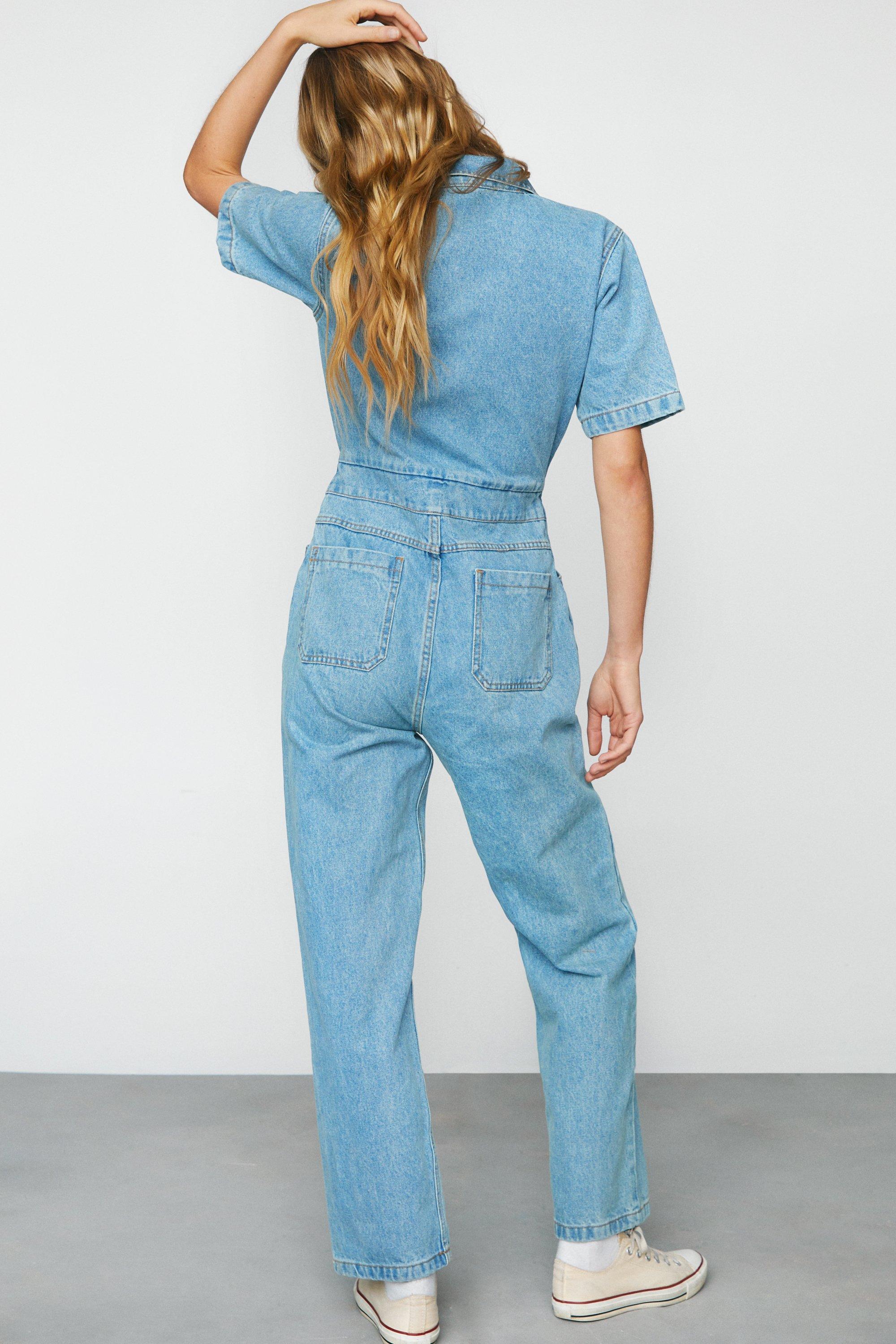 Denim boiler suit short on sale sleeve